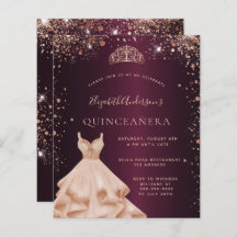 Quinceanera burgundy - rosa de ouro convite