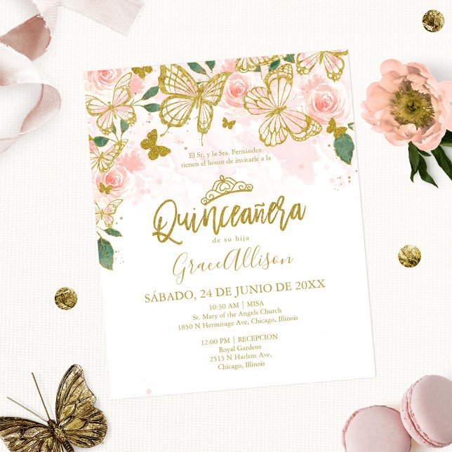 Quinceanera Butterfly Orçamento Convite Espanhol (Criador carregado)