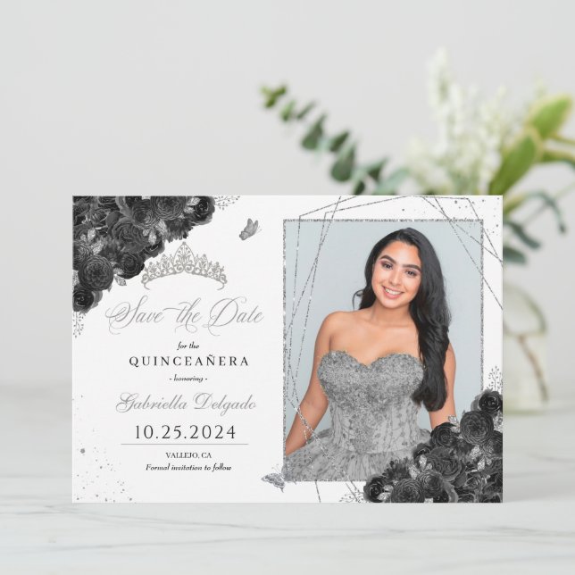 Quinceañera, Cartão com fotos Preto e Silvo, Salva (Em pé/Frente)