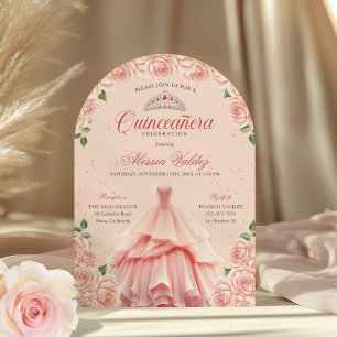Quinceanera Cola Rosa Vestido Prateado Convite Flo