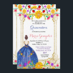 Quinceanera Colorida Flores Douradas Convite<br><div class="desc">Quinceanera Colorful Flowers Dourado Convite Mis Quince Anos,  15 Aniversário, </div>