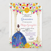 Quinceanera Colorida Flores Douradas Convite