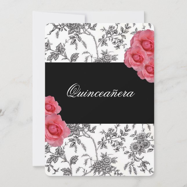 Quinceanera, Convite de Rosas Cor-de-Rosa / Doce Q (Frente)