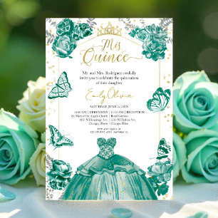 Quinceanera Convite Emerald Green Dress Floral