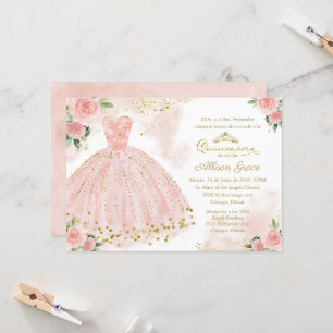 Quinceanera Convite Espanhol Blush Gold Foil