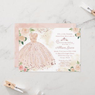 Quinceanera Convite Espanhol Blush Rosa Dourado
