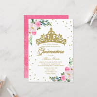 Quinceanera Convite Espanhol Dourado Tiara Quente