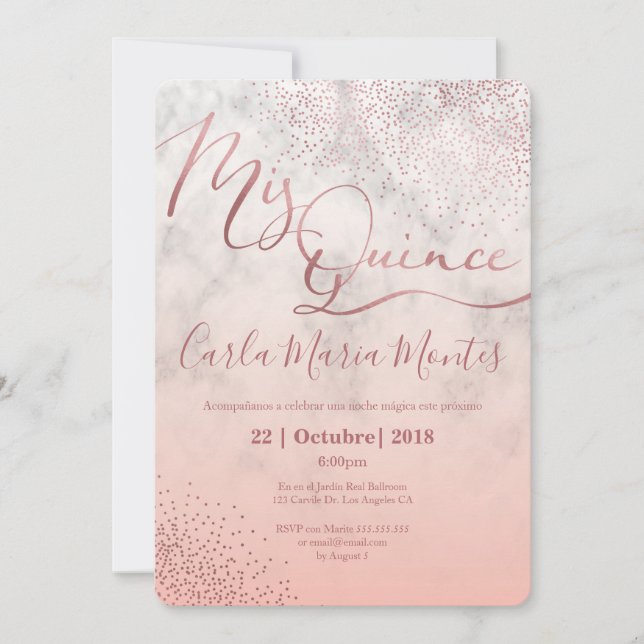Quinceanera convite Faux rosa gold, marmelada (Frente)