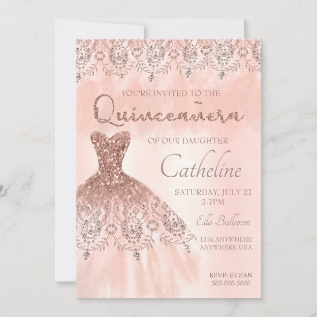 Quinceanera Convite para rosa de ouro, 15 de anive (Frente)