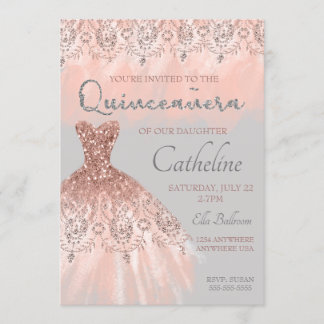 Quinceanera Convite para rosa de ouro, 15 de anive
