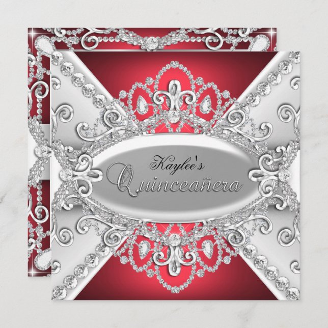 Quinceanera Convite para Silver e Red Diamond Dama (Frente/Verso)