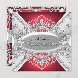 Quinceanera Convite para Silver e Red Diamond Dama