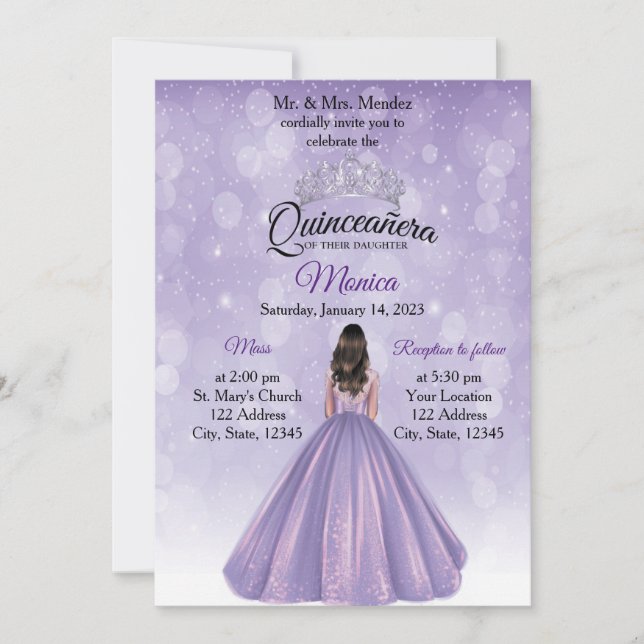 Quinceañera convite Purple e Silver (Frente)