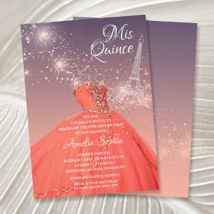 Quinceañera Coral Vestido Torre Eiffel