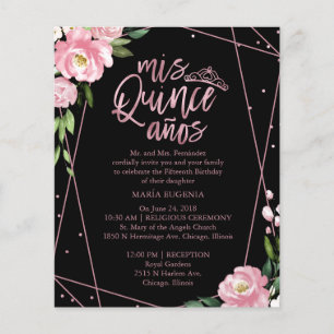 Quinceanera do orçamento Convite Rosa cor-de-rosa