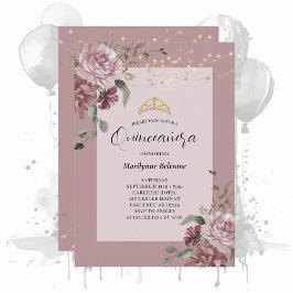 Quinceañera Dusty Purple Convite Dourado Floral