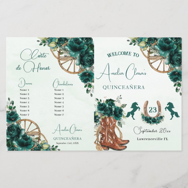 Quinceañera Emerald Green Floral Charro (Frente)