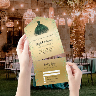 Quinceanera emerald green gold glitter RSVP