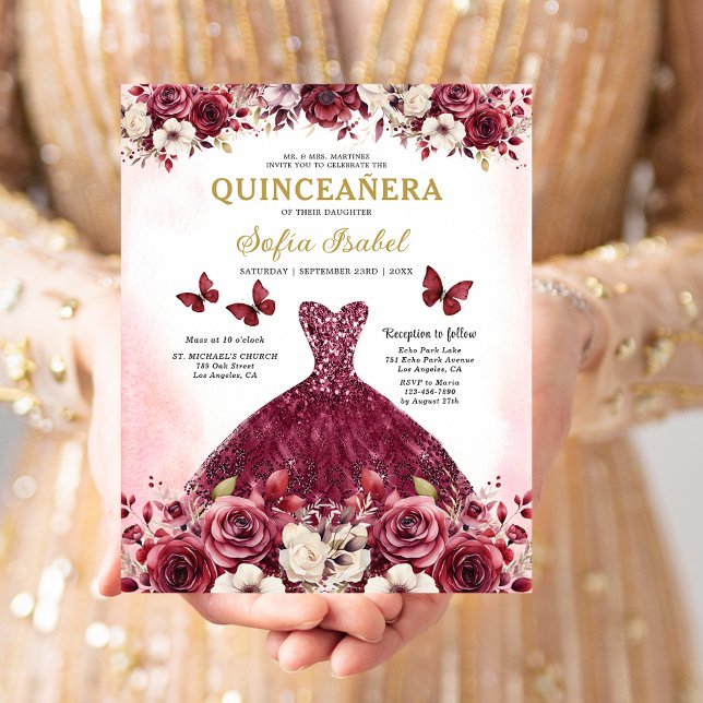 Quinceanera Espanhola Dourada Burgundia (Criador carregado)