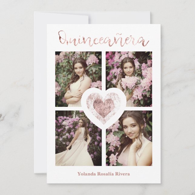 Quinceañera Español Tendencia Oro Rosa 4 Fotos (Frente)