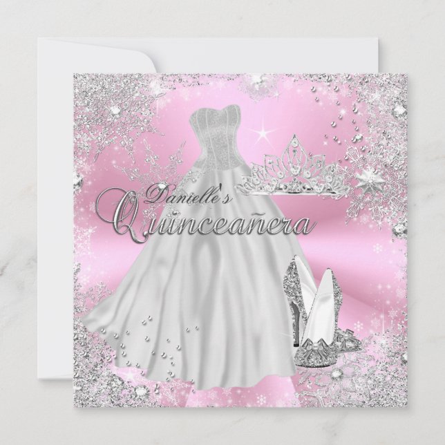 Quinceanera, Floco de Neve Rosa, Convite (Frente)