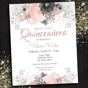 Quinceanera Floral Cor-de-Rosa Esbranquiçada Convi