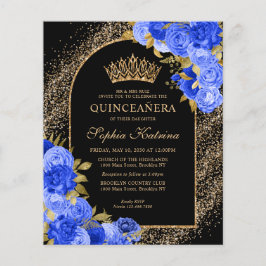 Quinceanera Floral Dourada Azul Preto