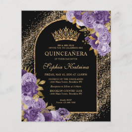 Quinceanera Floral Dourada Violeta Preta
