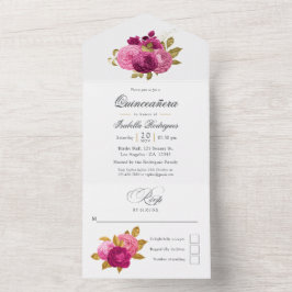 Quinceañera Floral Rosa-Claro e Dourado