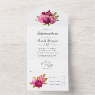 Quinceañera Floral Rosa-Claro e Dourado