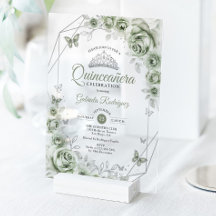 Quinceanera Floral Sage Green Silver