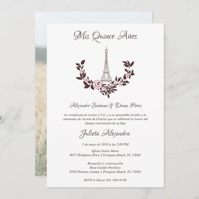 Quinceañera Foto Red Classic Chic Paris Eiffel (Frente/Verso)