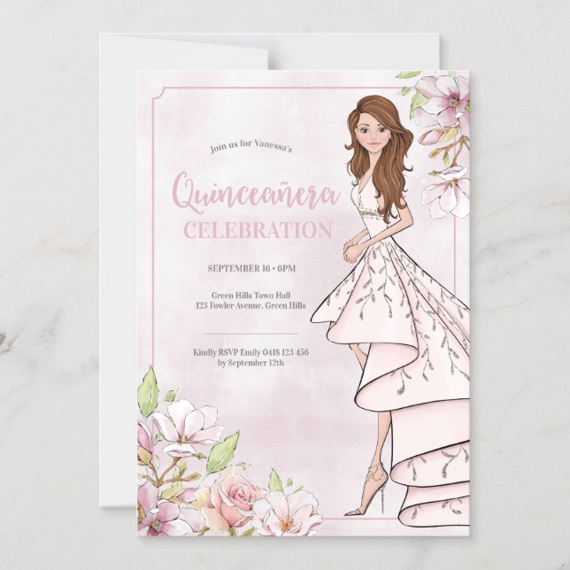 Quinceañera Glamor Girl Convite Magnético (Frente)
