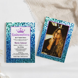 Quinceanera Glamorous Glitter Convite Espanhol