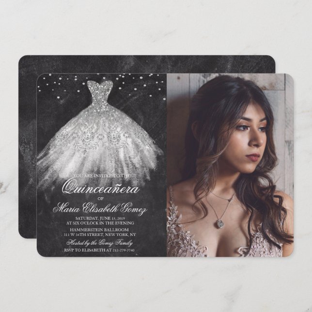 Quinceanera Glitter Diamond Chalk Convite (Frente/Verso)