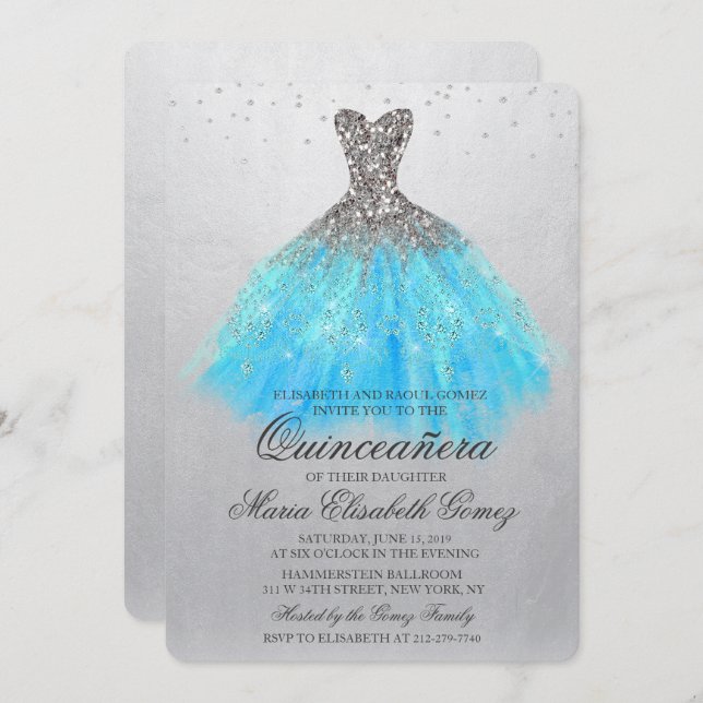 Quinceanera Glitter Diamond Convite (Frente/Verso)