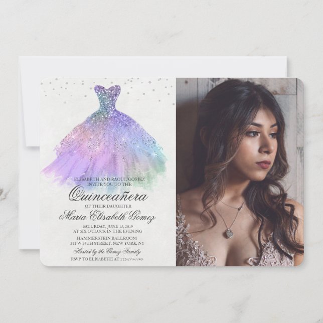 Quinceanera Glitter Diamond Foto Convite (Frente)