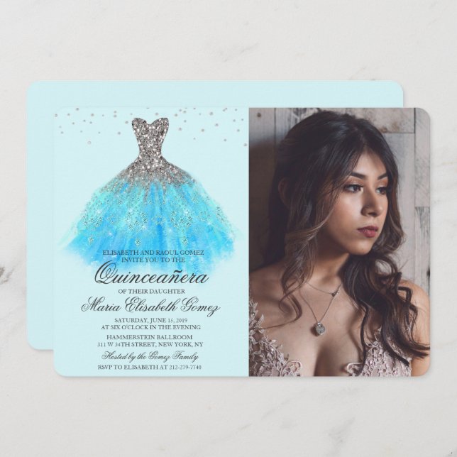 Quinceanera Glitter Diamond Foto Convite (Frente/Verso)