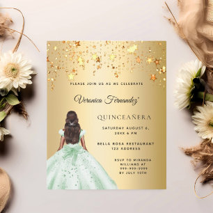 Quinceanera green gold estrelas de vestimenta conv