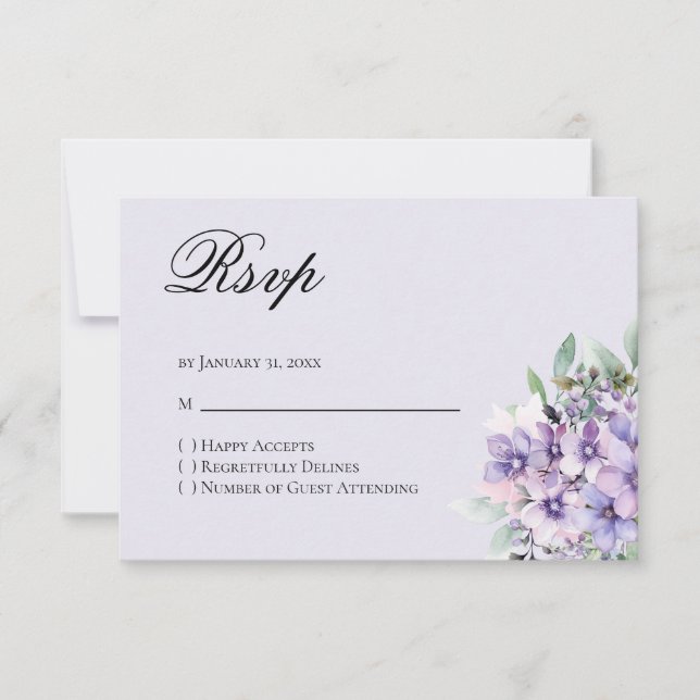 Quinceanera Lavender floral Reply RSVP Card (Frente)