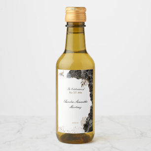 Quinceañera Mini Vinho Etiquetas Pretas e Douradas