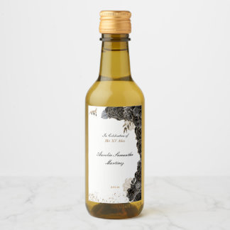 Quinceañera Mini Vinho Etiquetas Pretas e Douradas