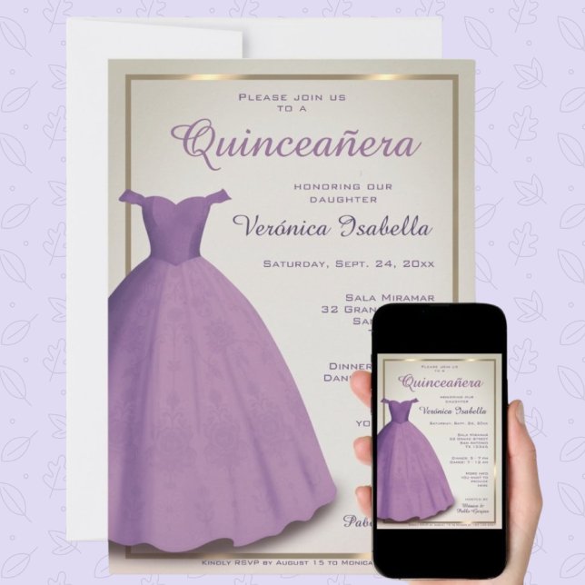 Quinceañera mis quince convite roxo (Criador carregado)