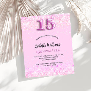 Quinceanera pink confetti convite orçamental