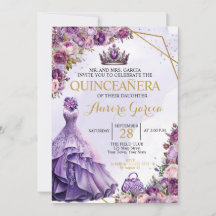 Quinceanera Purple Floral Convite