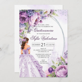 Quinceanera Purple Silver Convite Floral