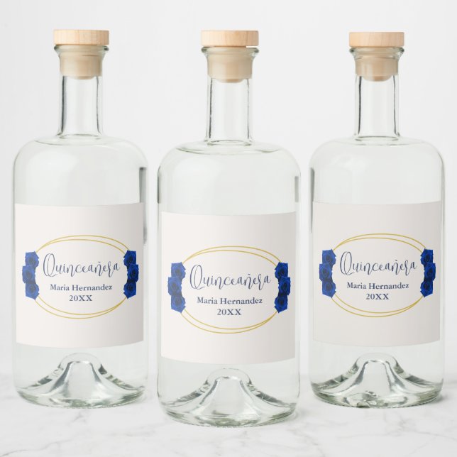 Quinceañera Real Azul e Geométrica Dourada (Garrafas)