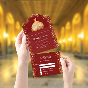 Quinceanera red gold dress gliter RSVP