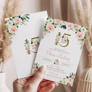 Quinceañera, Rosa, Aniversário, Convite Blush Flor