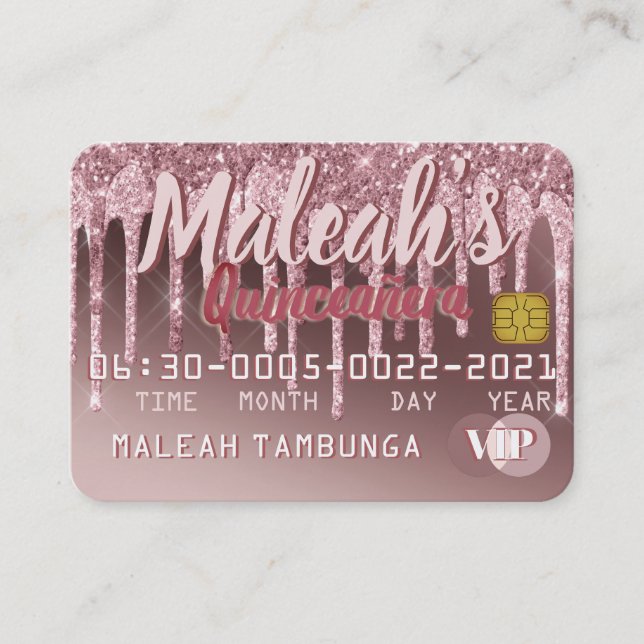 Quinceañera Rosa Dourada Colírio Convites (Frente)